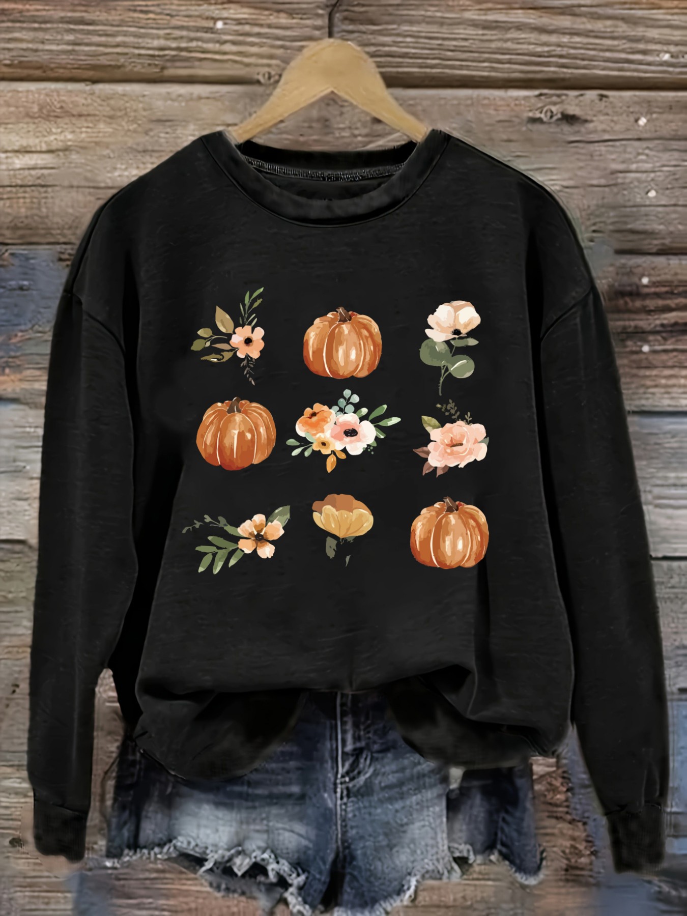 Printed Floral Shirt - Kaos Wanita Lengan Panjang Kasual dengan