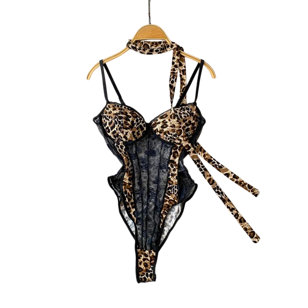 Usa Vintage Fashion - Bodysuit wanita model V-neck motif leopard,