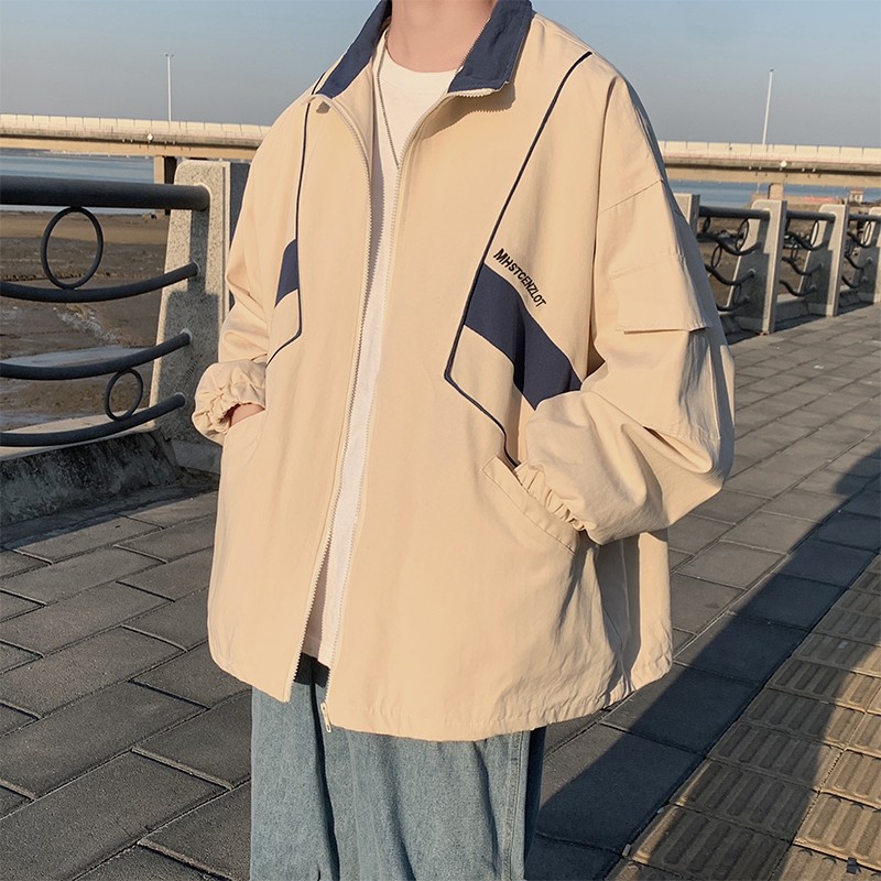 Vintage Windbreaker Nylon - Jaket penahan angin Amerika Pria, jaket