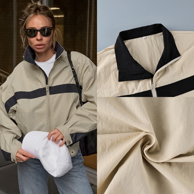 Vintage Windbreaker Nylon - Jaket Windbreaker Blok Warna Wanita Kerah