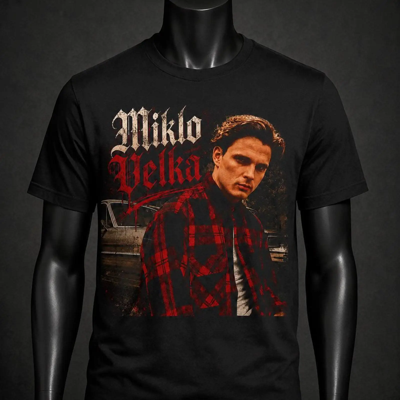 Vintage Fashion Font - Kaos Hitam Cetak Potret Huruf Gothic