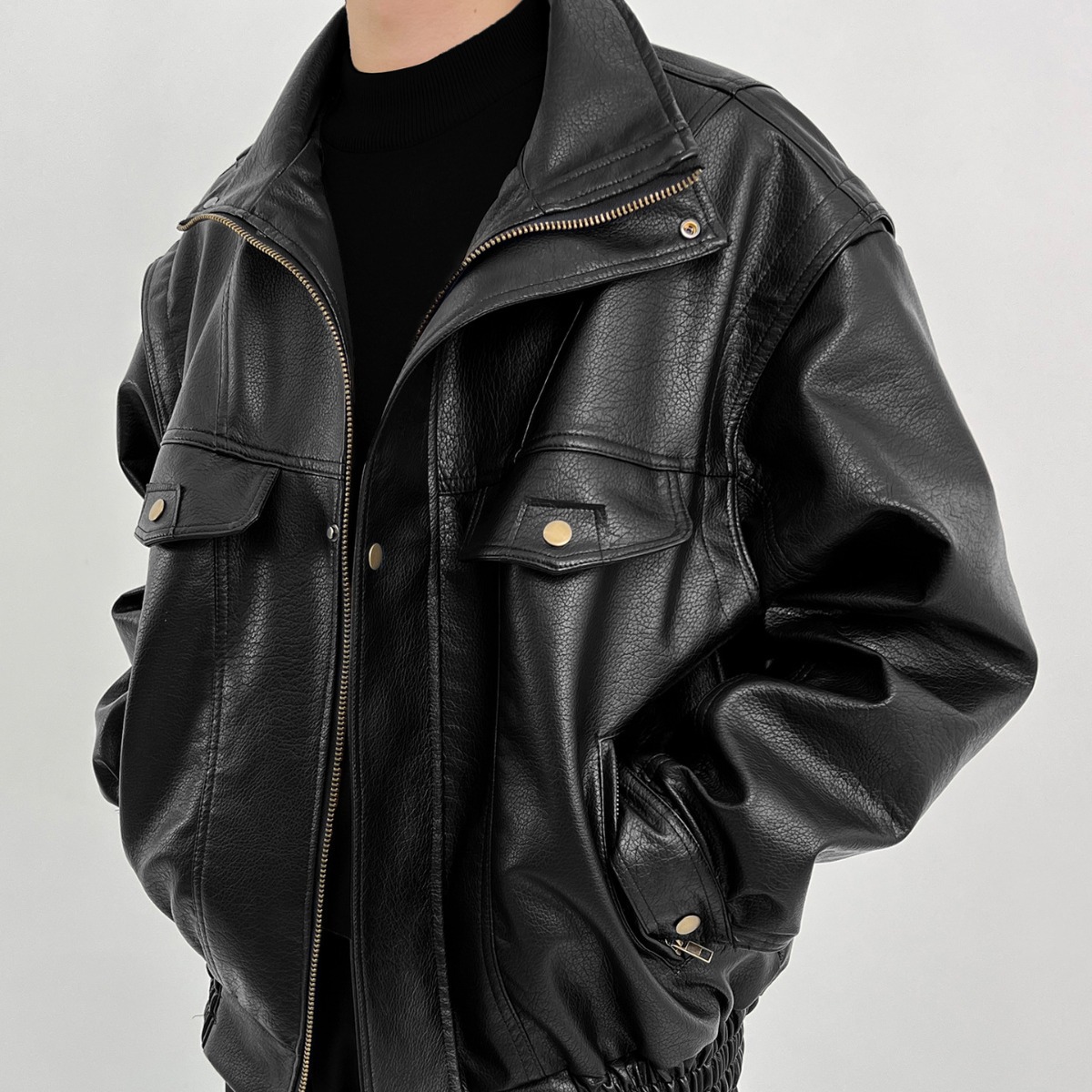 Jaket Biker Pria Kulit PU Teba - Vintage Windbreaker Nylon ulasan dan harga