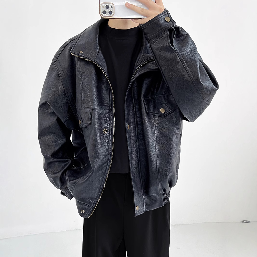 Jaket Biker Pria Kulit PU Teba - Vintage Windbreaker Nylon ulasan dan harga