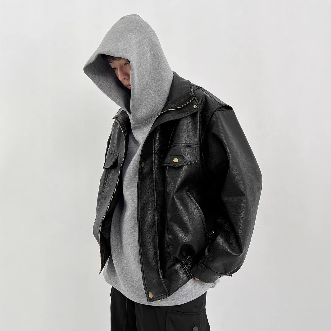 Jaket Biker Pria Kulit PU Teba - Vintage Windbreaker Nylon ulasan dan harga