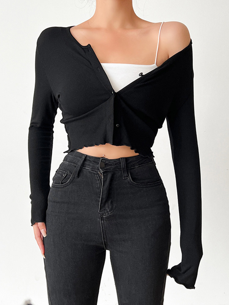 Sweter Cardigan Wanita Hitam G - Crop Cardigan Vintage ulasan dan harga