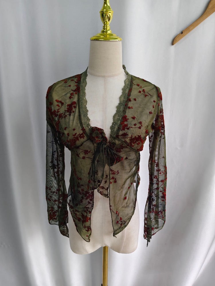 Kimotimo Vintage Print Mesh Ca - Crop Cardigan Vintage ulasan dan harga