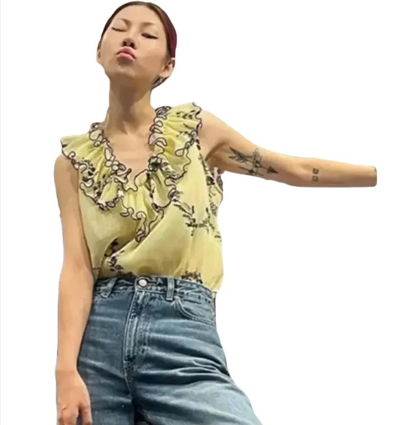 Rompi Kerah V Floral Segar Mus - Printed Floral Shirt ulasan dan harga